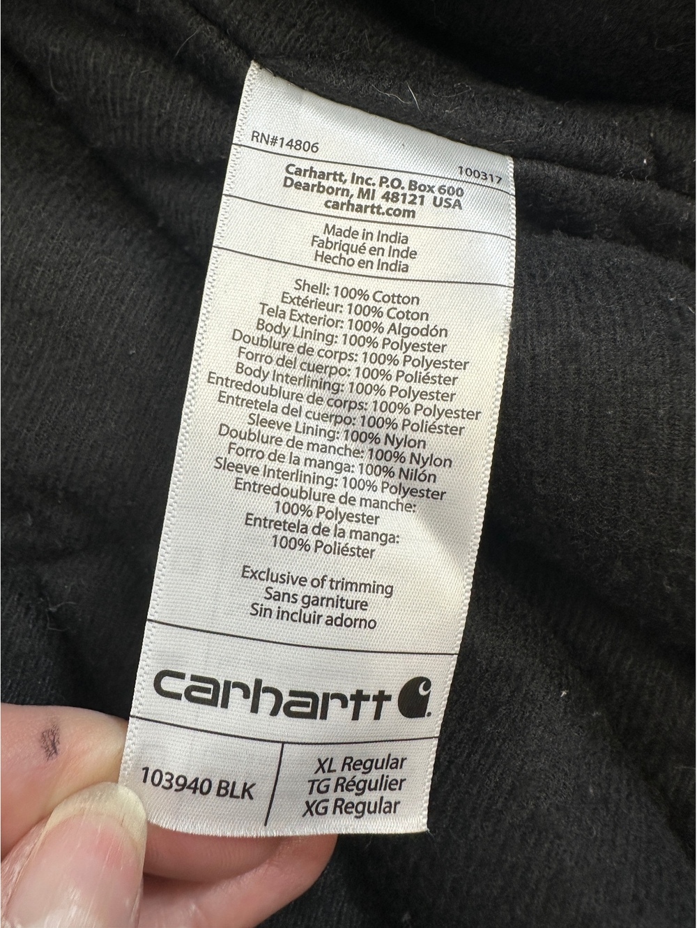 Men’s XL Carhartt Black Duck Canvas Coat OJ0140 Loose Fit Quilted Hooded - Picture 7 of 9